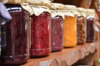 Food Jars on a lined up on a shelf